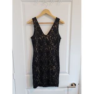 Romeo and Juliet Couture Black Sequin Slip Dress with Nude - Size S